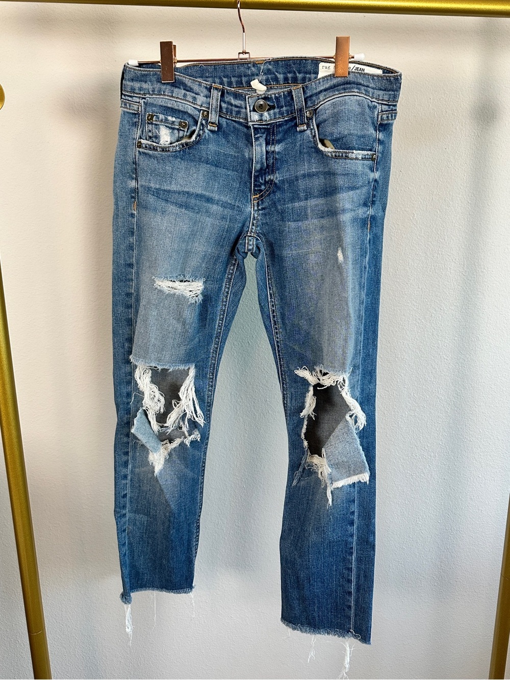 Rag & Bone Women's Dre Kennedy Distressed Blue Ripped Jeans - Casual Slim Fit